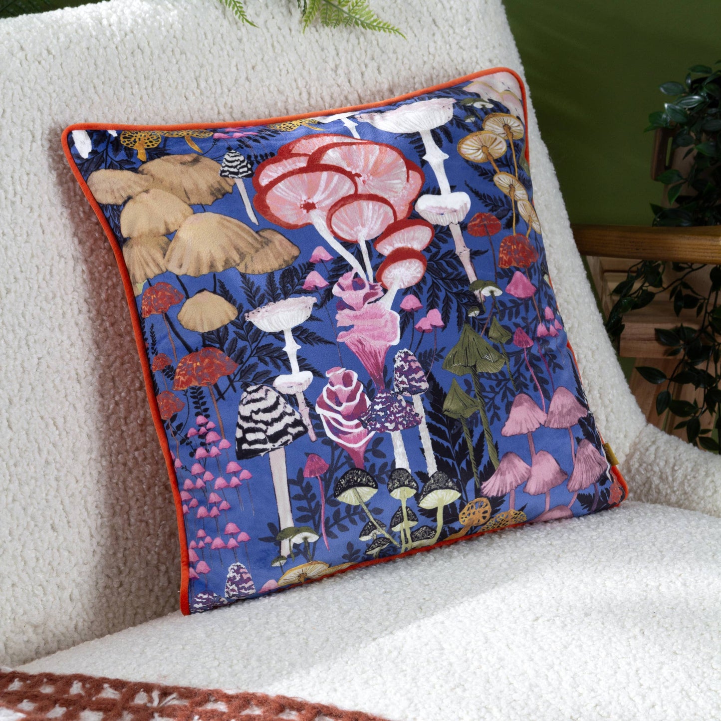 Amanita Mushroom Cushion in Cobalt Blue