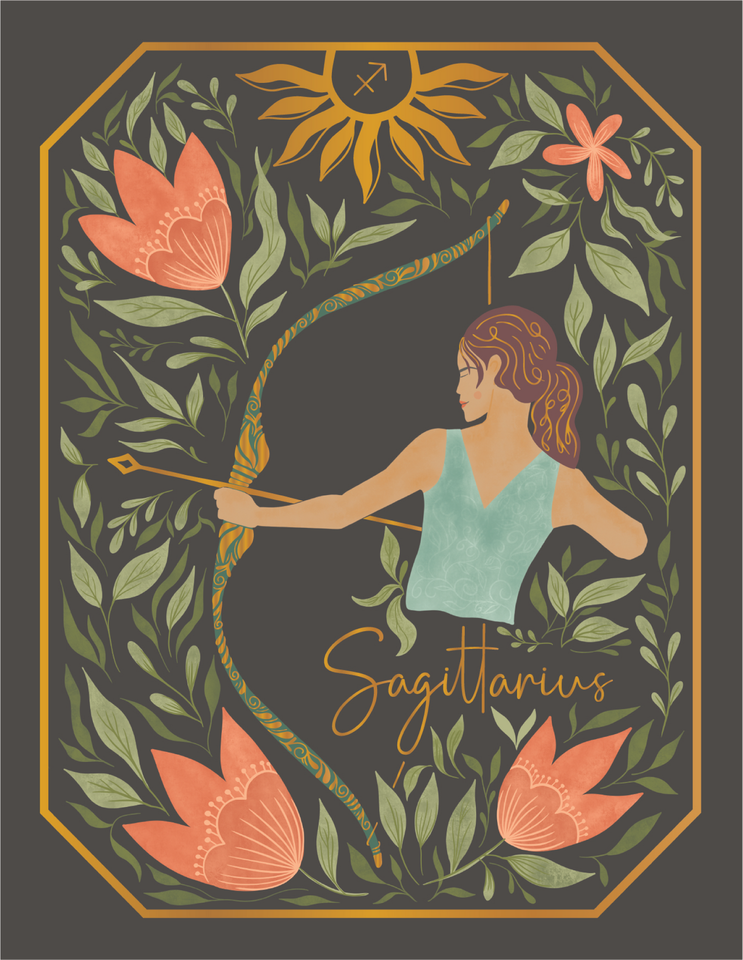 The Sagittarius Zodiac Garden Gold Foil Greeting Card