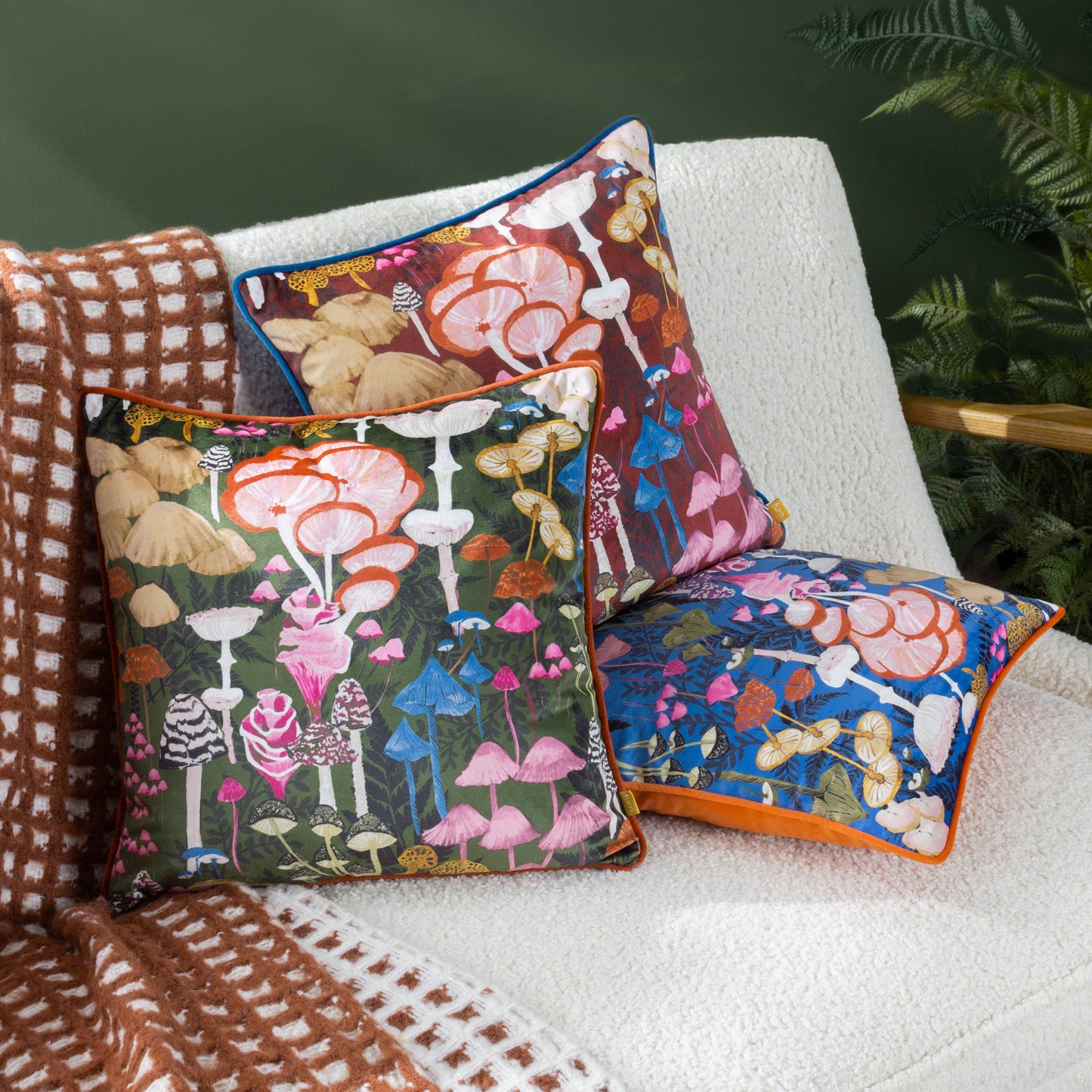 Amanita Mushroom Cushion in Cobalt Blue