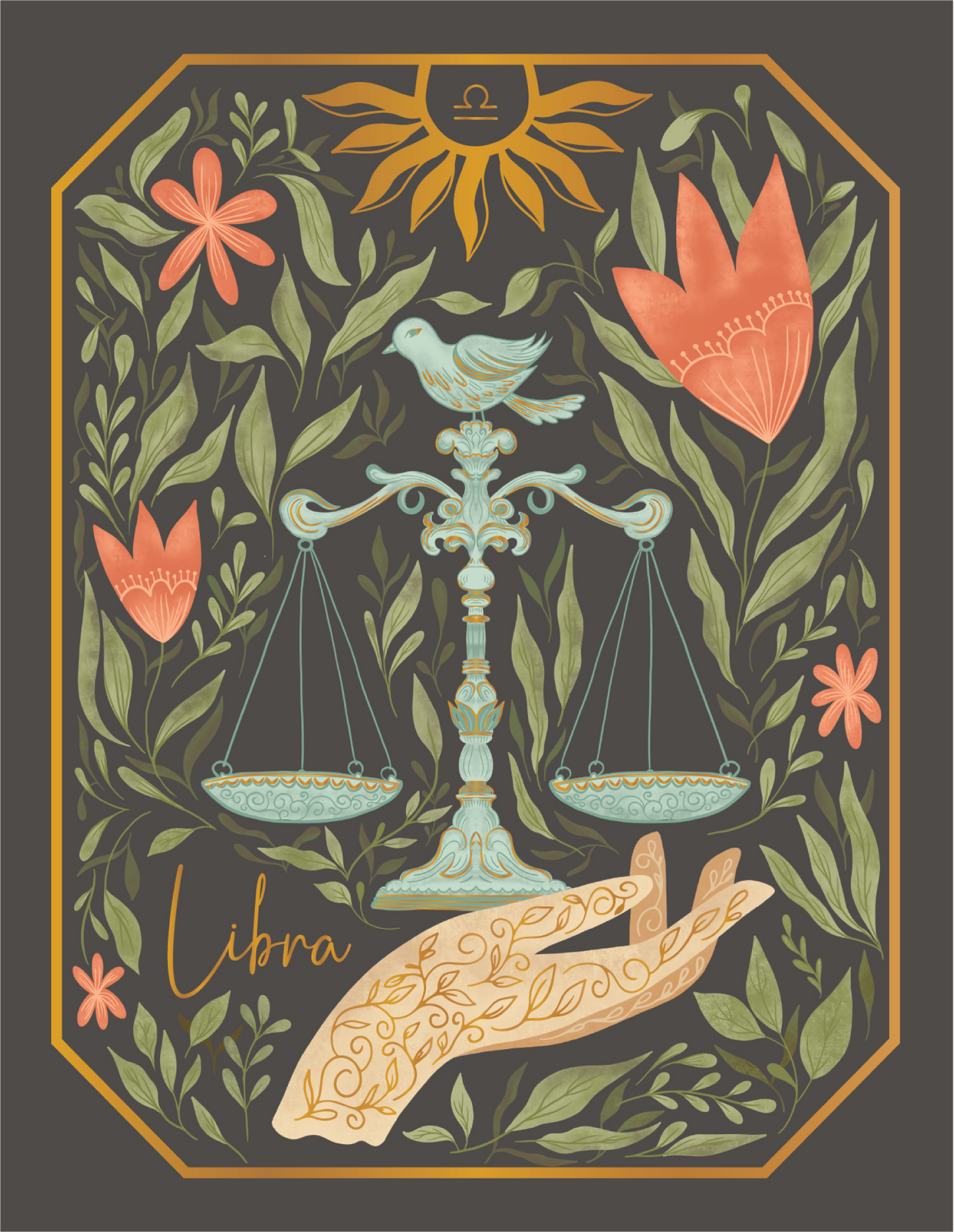 The Libra Zodiac Garden Gold Foil Greeting Card