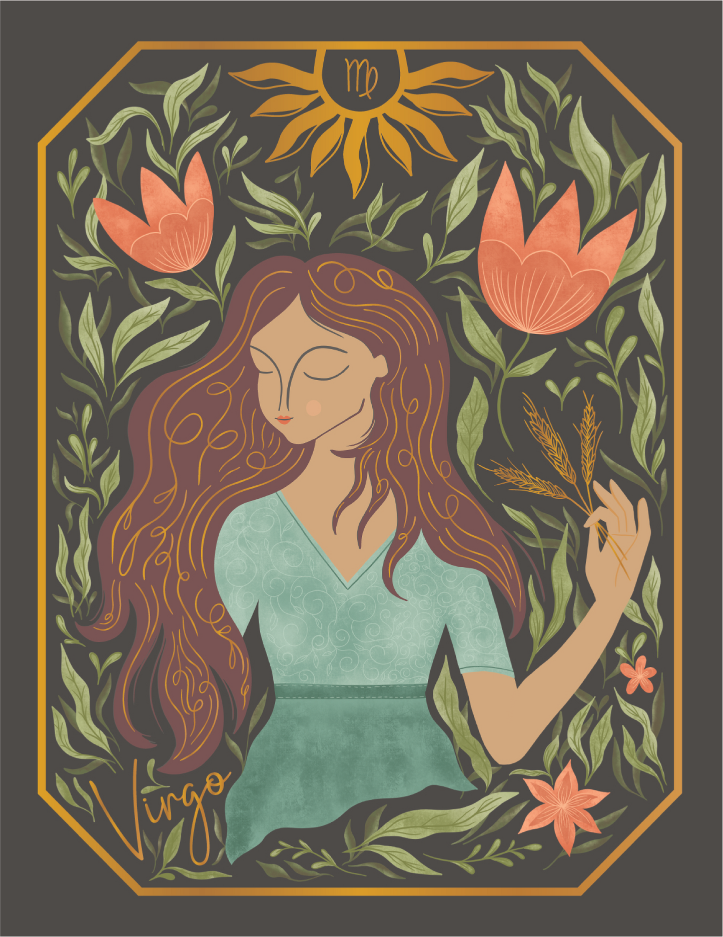 The Virgo Zodiac Garden Gold Foil Greeting Card