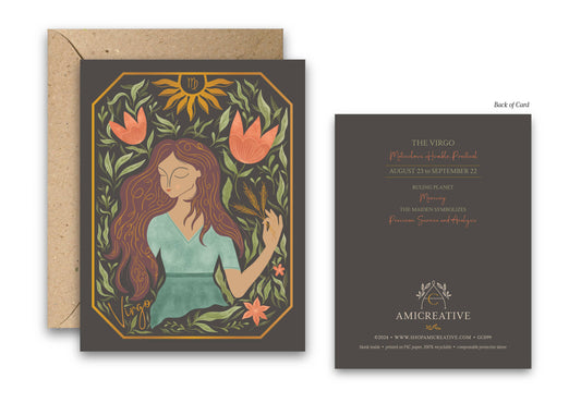 The Virgo Zodiac Garden Gold Foil Greeting Card