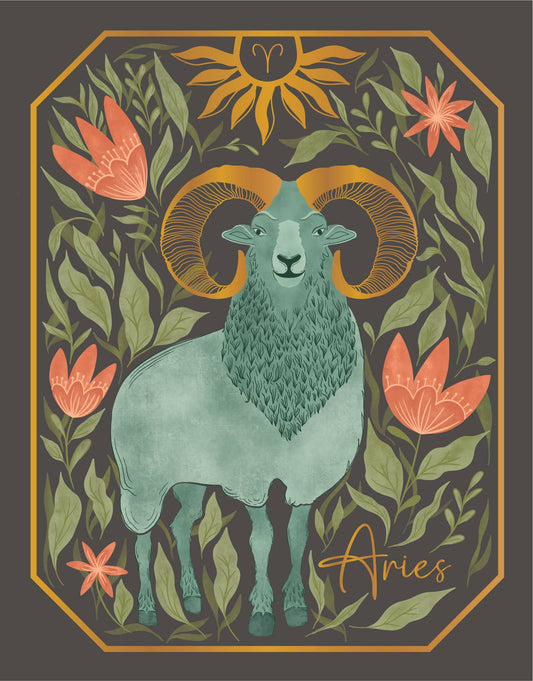 The Aries Zodiac Garden Gold Foil Greeting Card