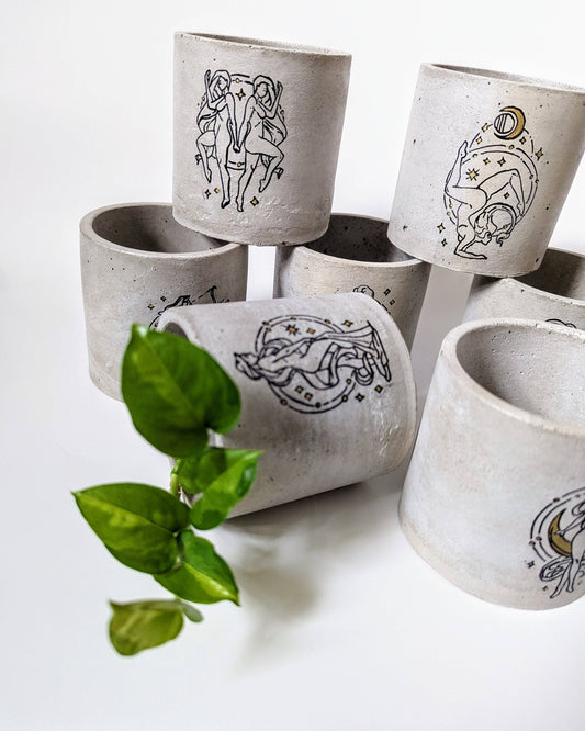Zodiac Horoscope Handrawn Concrete Planter