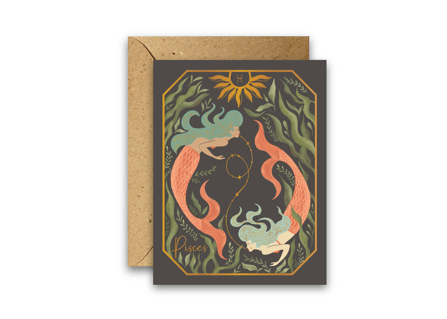 The Pisces Zodiac Garden Gold Foil Greeting Card