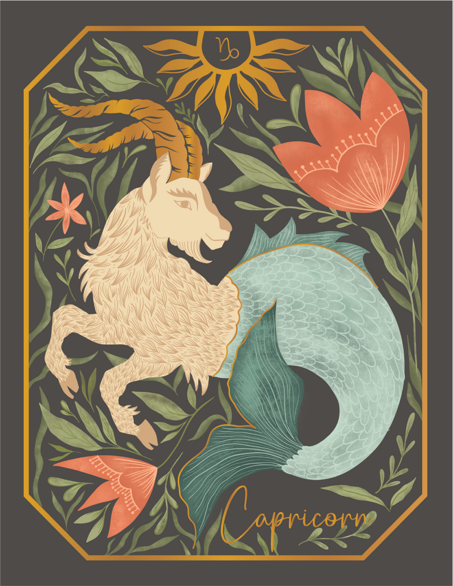The Capricorn Zodiac Garden Gold Foil Greeting Card