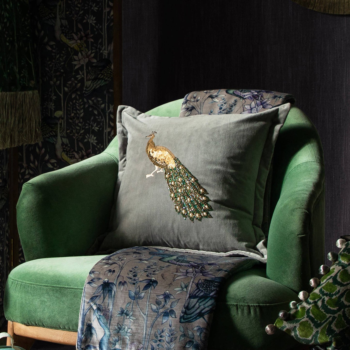 Mayura Embroidered Cushion Steel