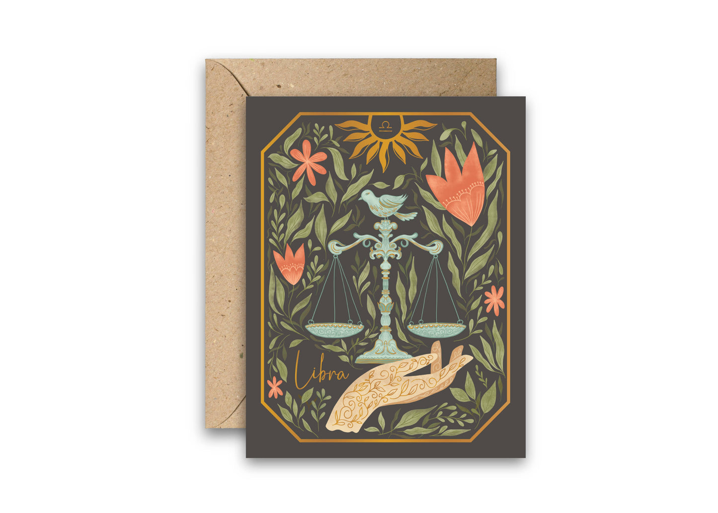 The Libra Zodiac Garden Gold Foil Greeting Card