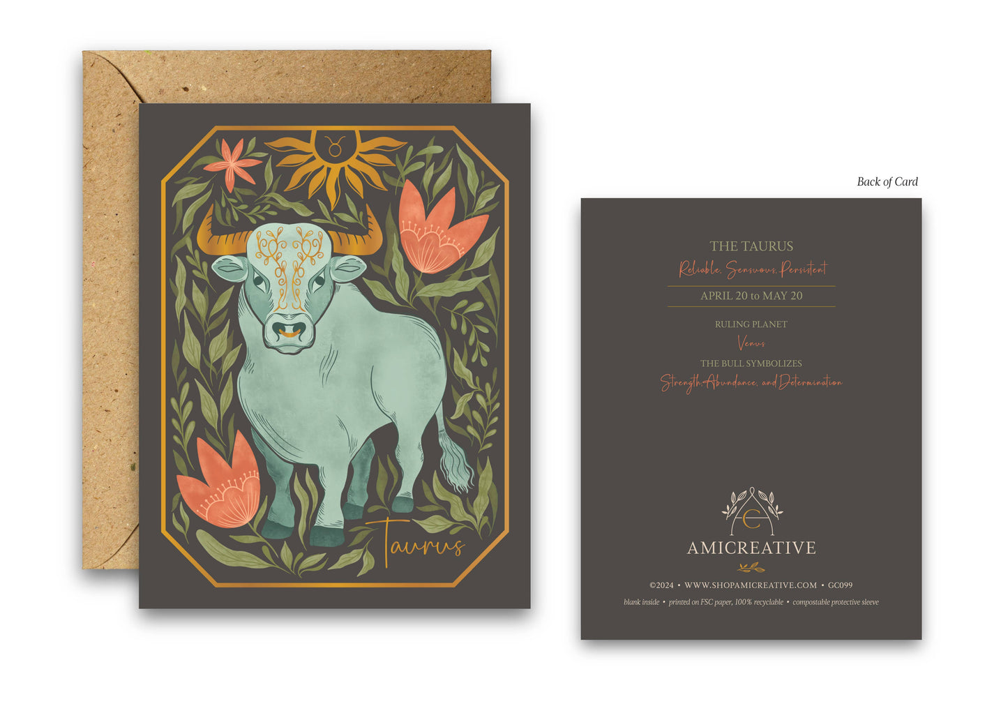 The Taurus Zodiac Garden Gold Foil Greeting Card