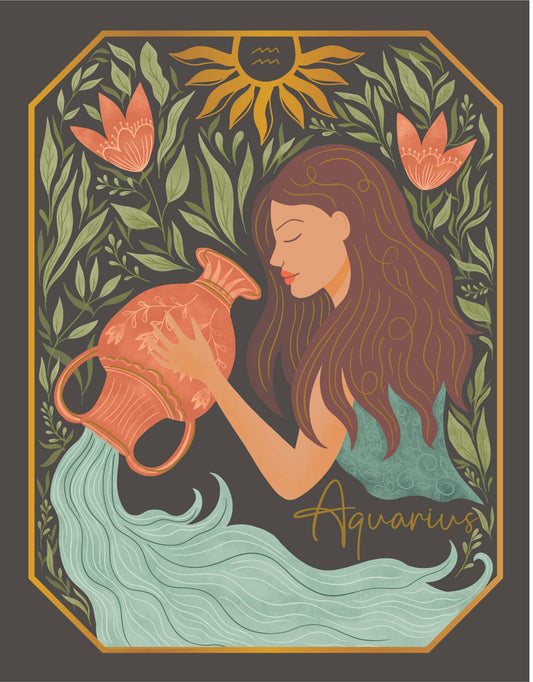 The Aquarius Zodiac Garden Gold Foil Greeting Card