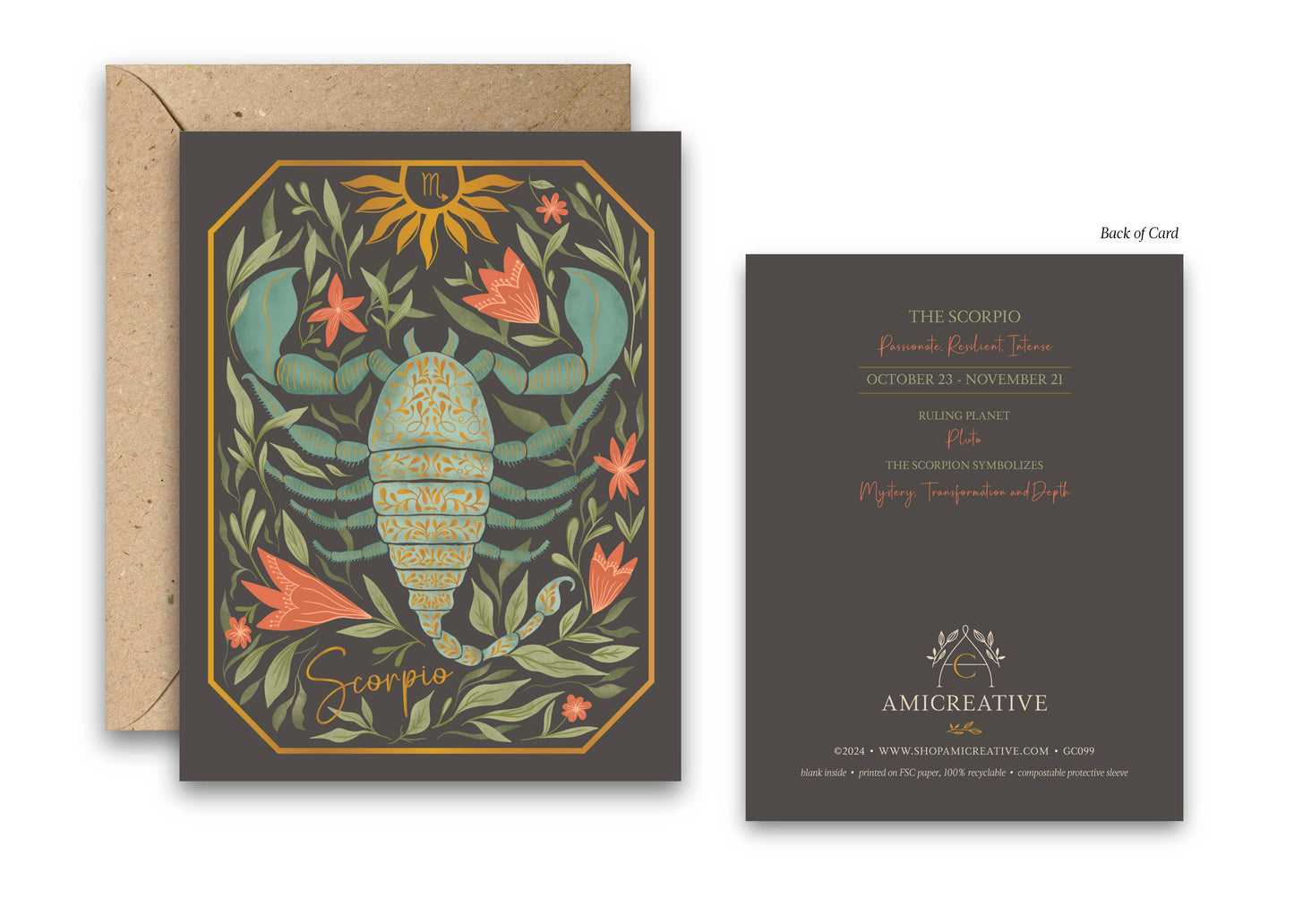 The Scorpio Zodiac Garden Gold Foil Greeting Card