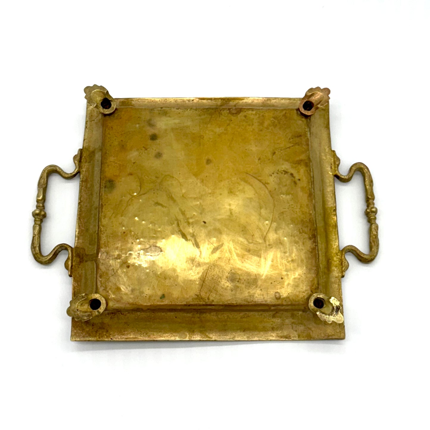 Back of Tray Showing Claw feet and brass backing on white background.