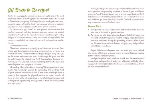 Page from a book or magazine about grounding oneself with nature, featuring text on a white background.