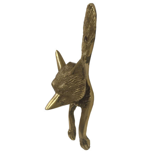 Brass fox-shaped door knocker on a white background
