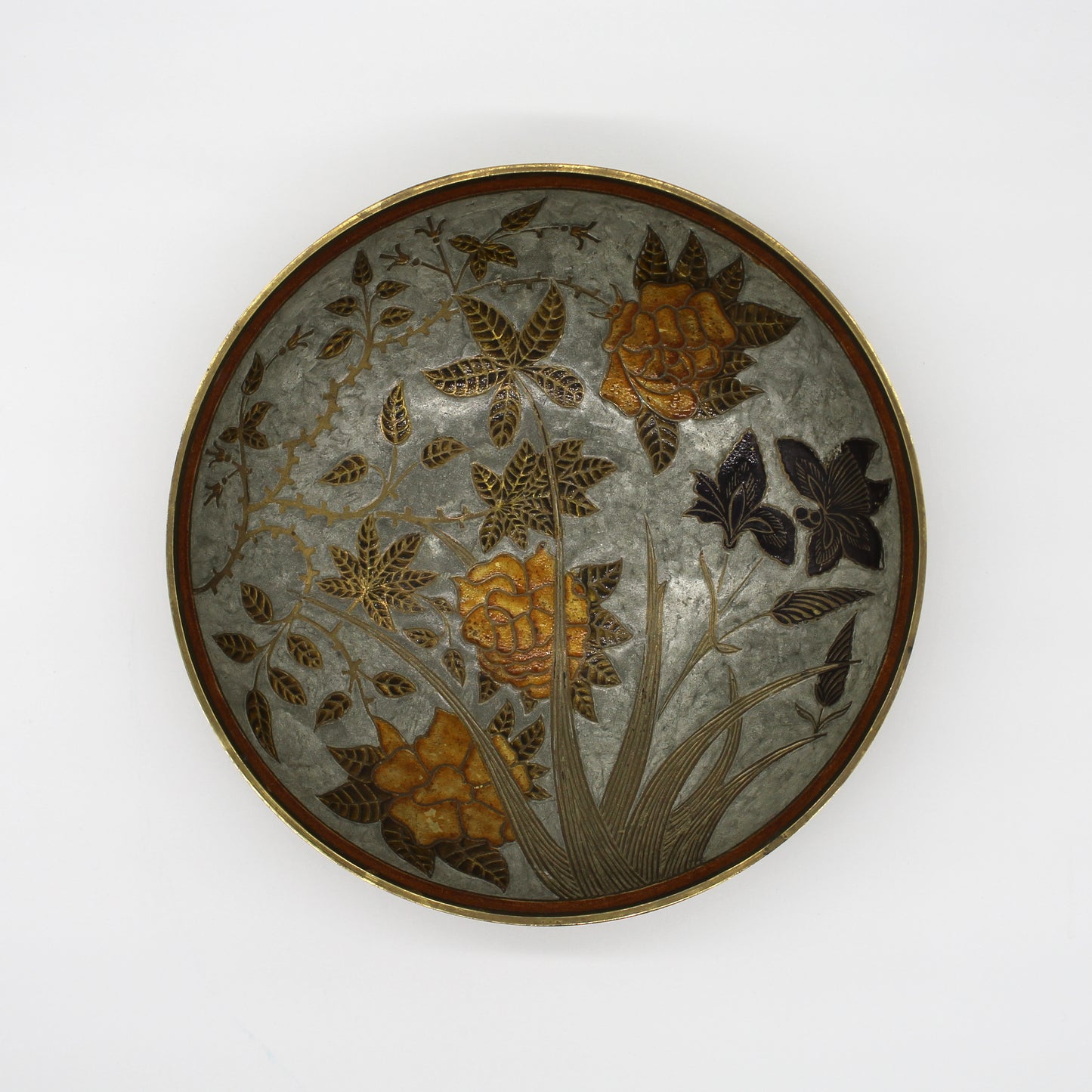 Cloisonné Botanical Brass Bowl