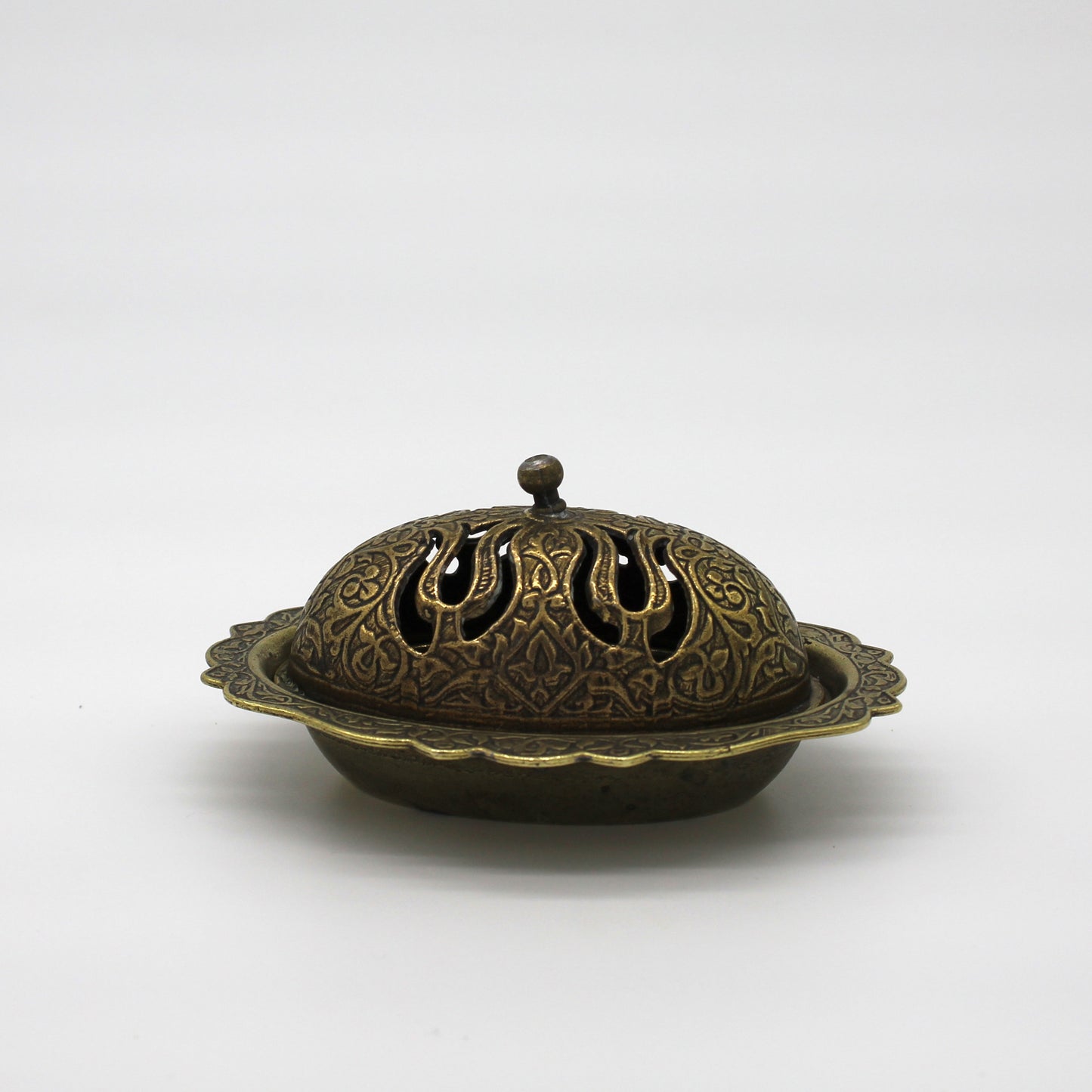 Antique Lidded Brass Incense Burner
