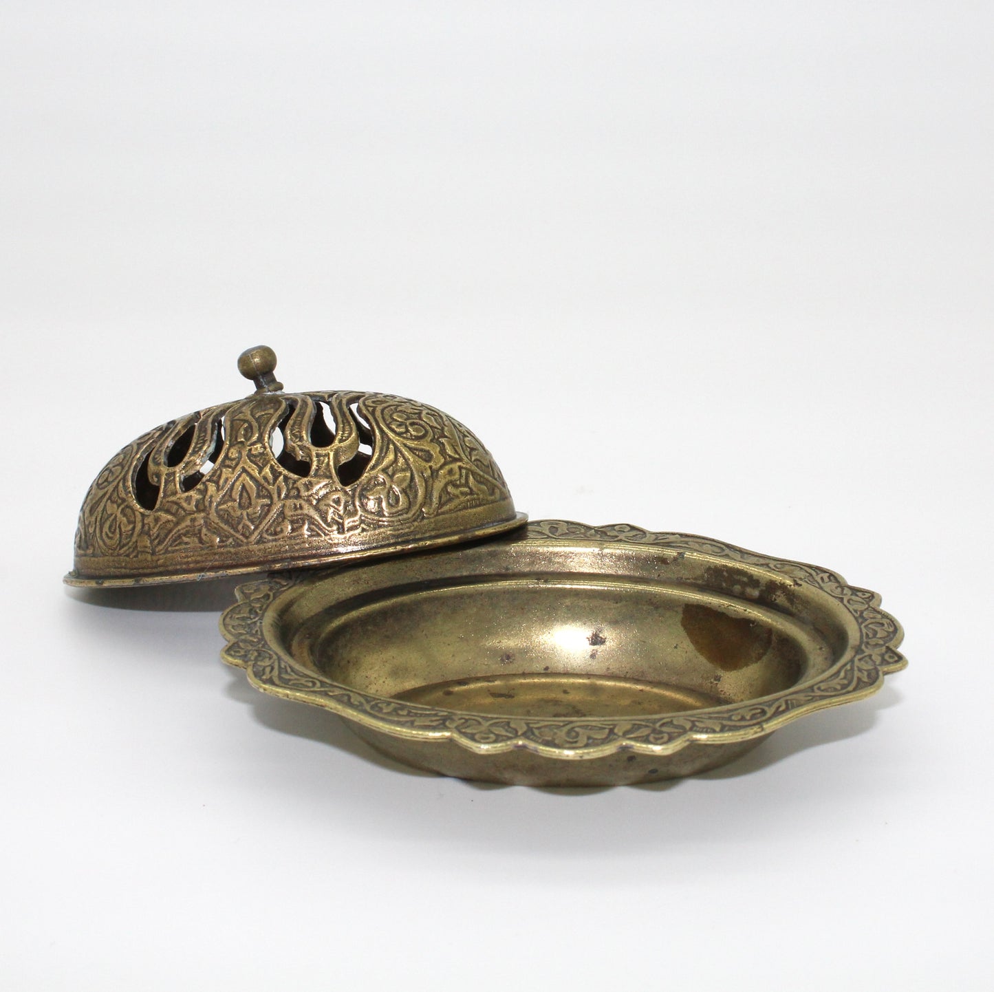 Antique Lidded Brass Incense Burner