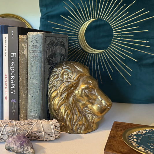 Pair of Midcentury Brass Lion Head Bookends