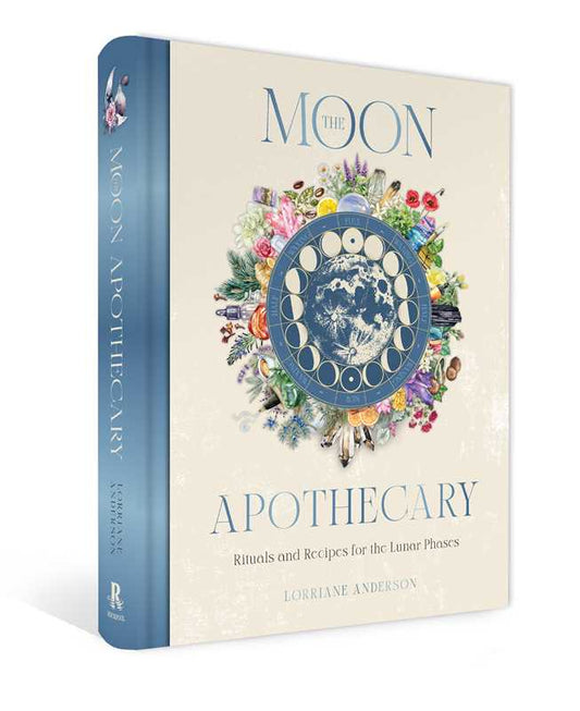 Book titled 'The Moon Apothecary' with decorative cover on a white background