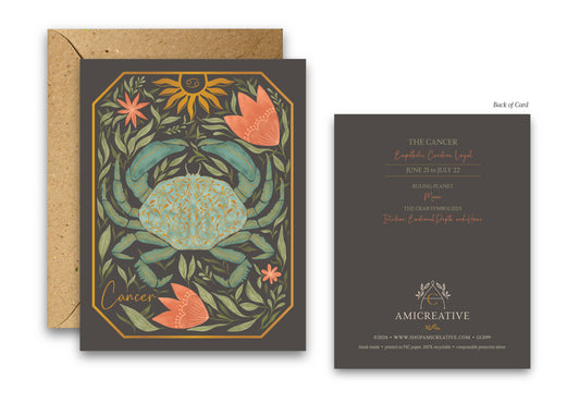 The Cancer Zodiac Garden Gold Foil Greeting Card