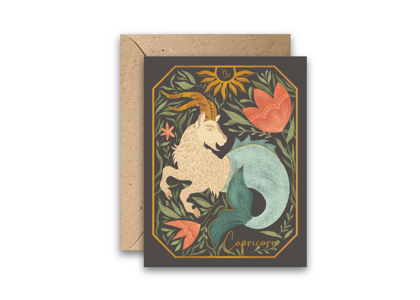The Capricorn Zodiac Garden Gold Foil Greeting Card