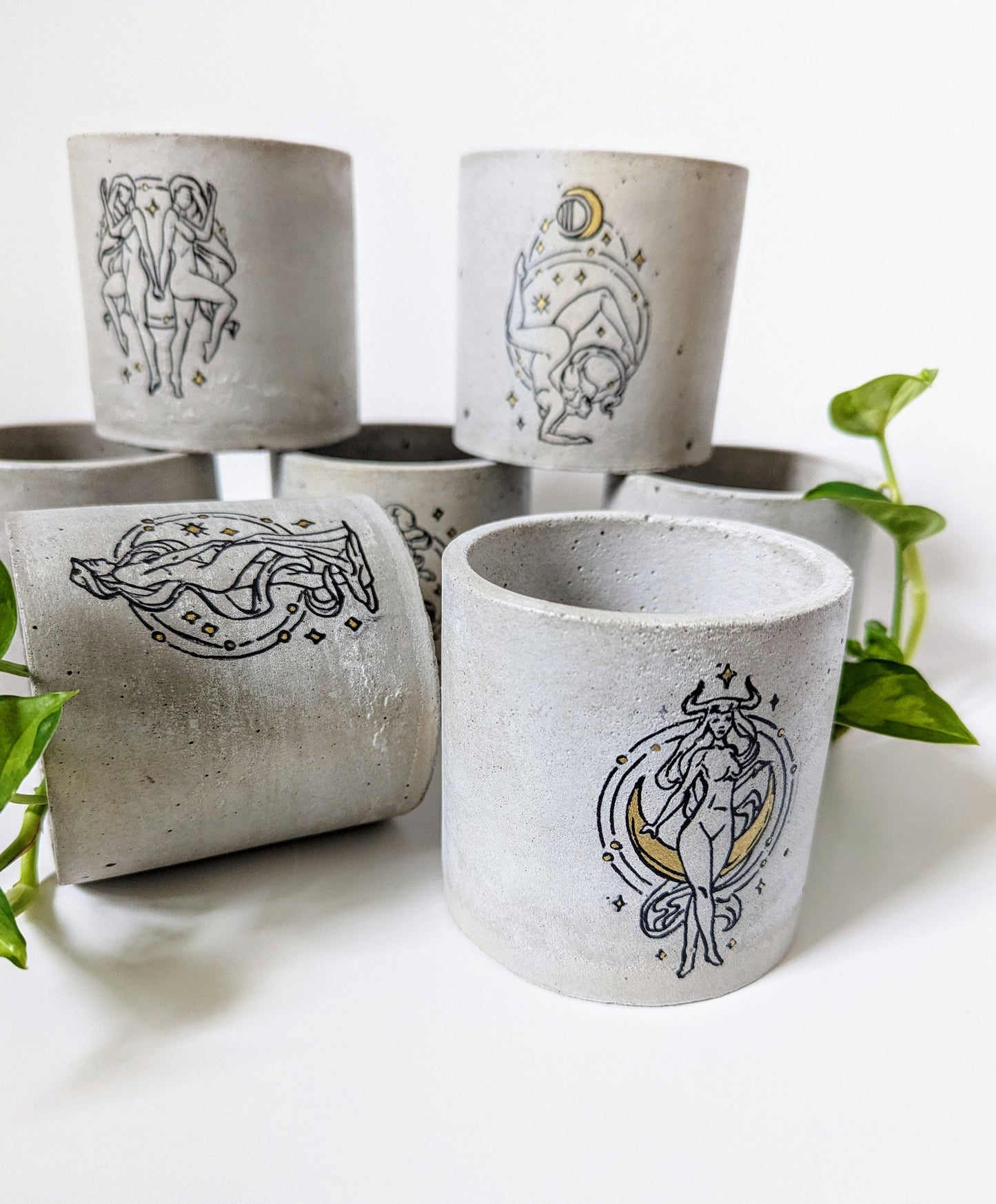 Zodiac Horoscope Handrawn Concrete Planter