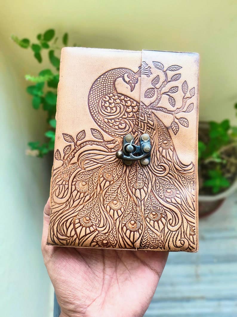 The Peacock - Embossed Leather Travel Journal