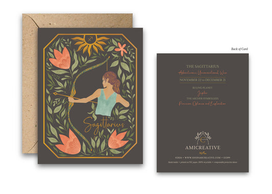 The Sagittarius Zodiac Garden Gold Foil Greeting Card