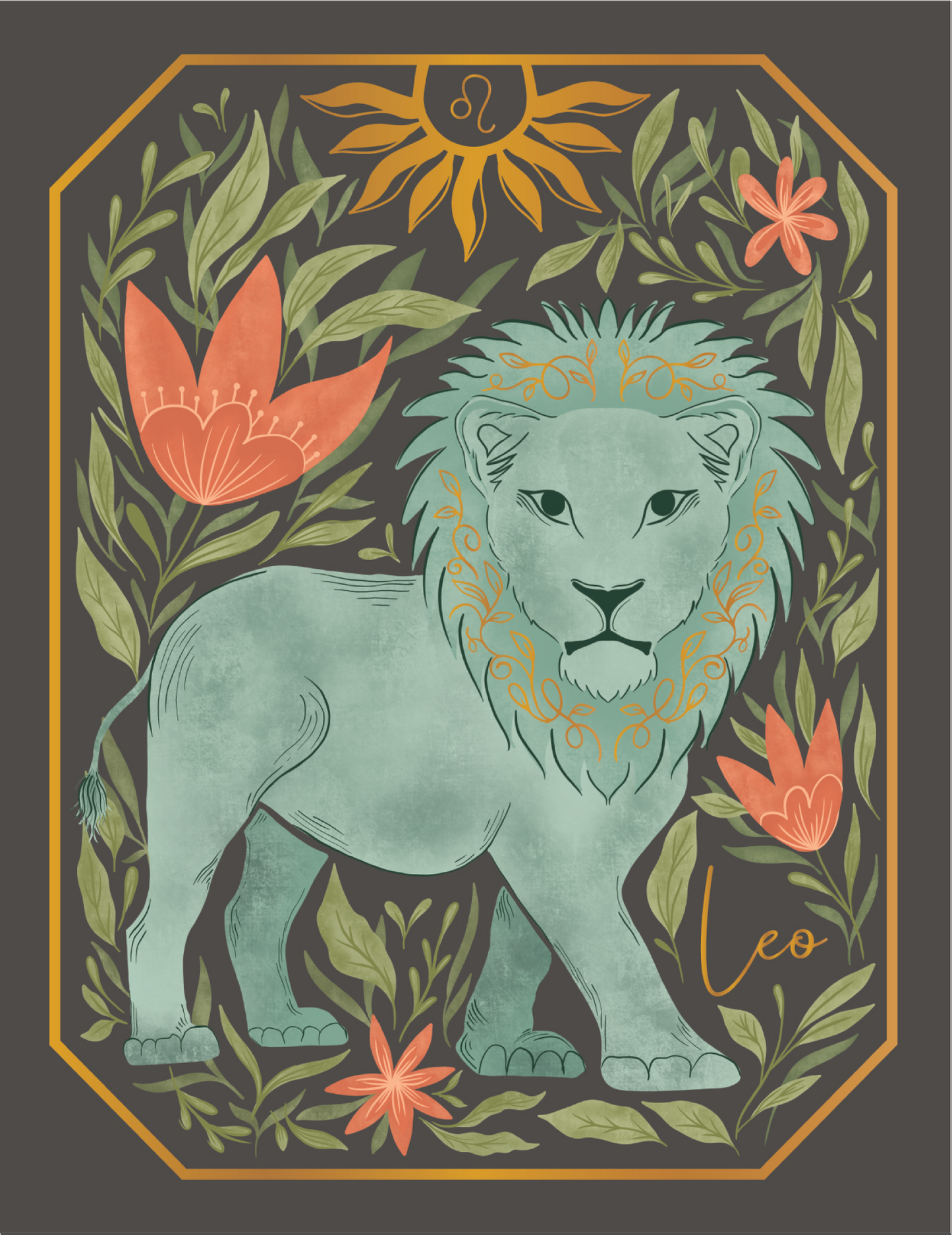 The Leo Zodiac Garden Gold Foil Greeting Card