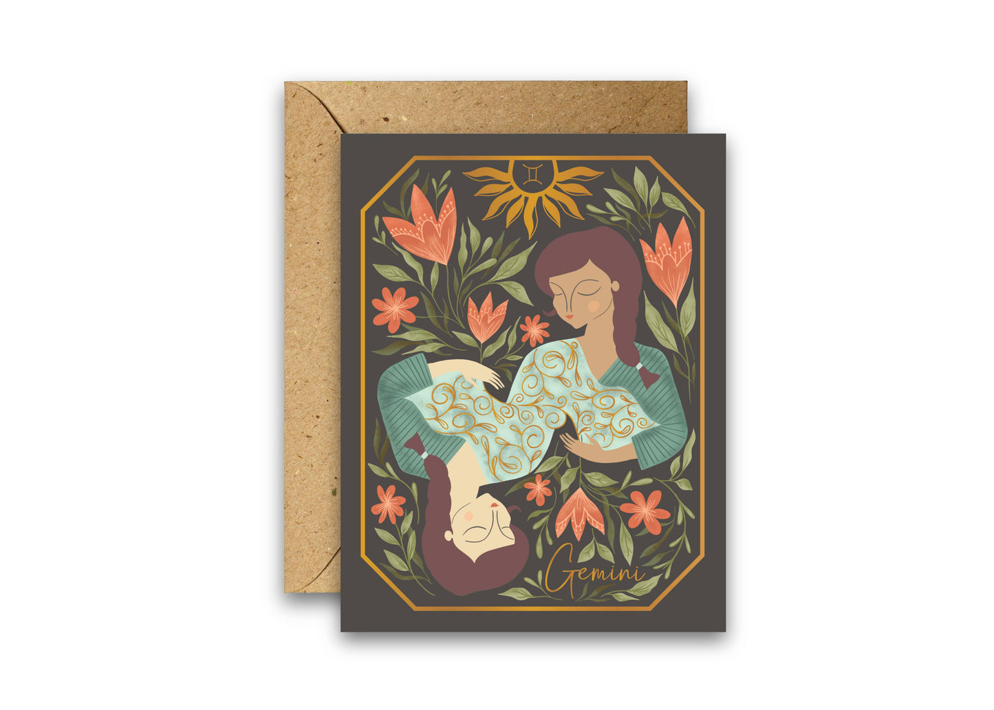The Gemini Zodiac Garden Gold Foil Greeting Card
