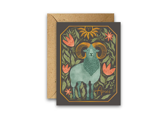 The Aries Zodiac Garden Gold Foil Greeting Card