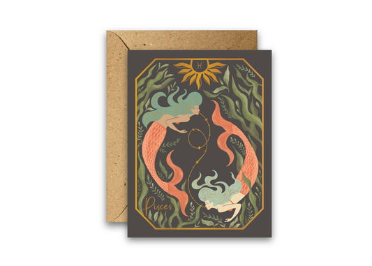 The Pisces Zodiac Garden Gold Foil Greeting Card