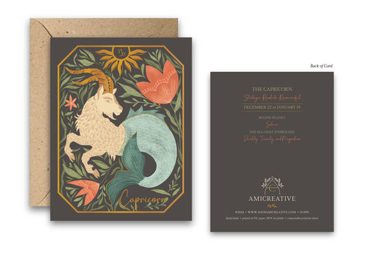 The Capricorn Zodiac Garden Gold Foil Greeting Card