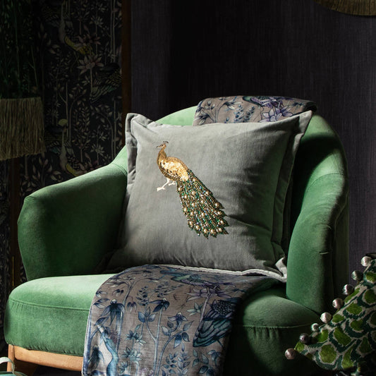 Mayura Embroidered Cushion Steel