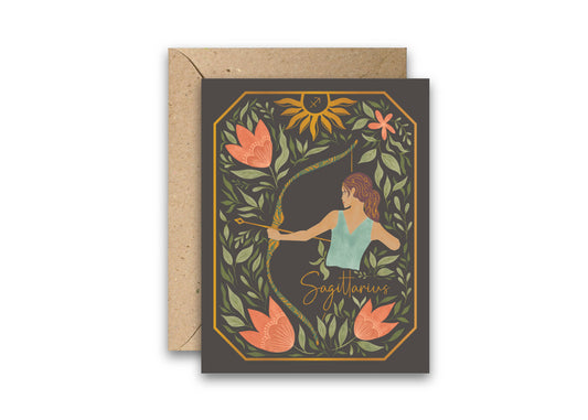 The Sagittarius Zodiac Garden Gold Foil Greeting Card