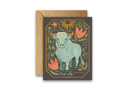 The Taurus Zodiac Garden Gold Foil Greeting Card