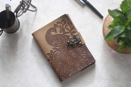 The Peacock - Embossed Leather Travel Journal