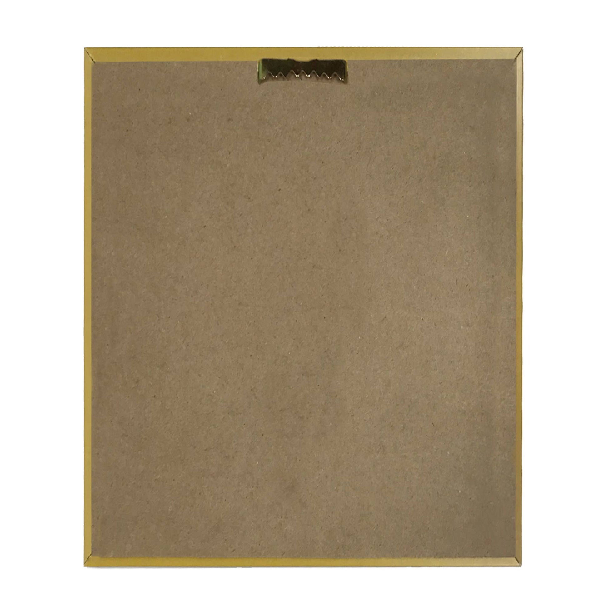 Back of Mermaid Wishes print in golden wood frame on white background.