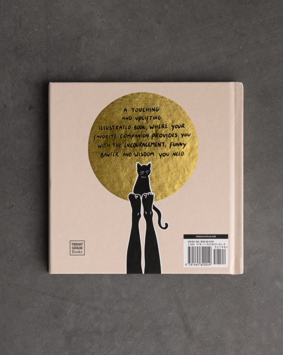 Book cover with a black cat illustration and gold circular design on a beige background