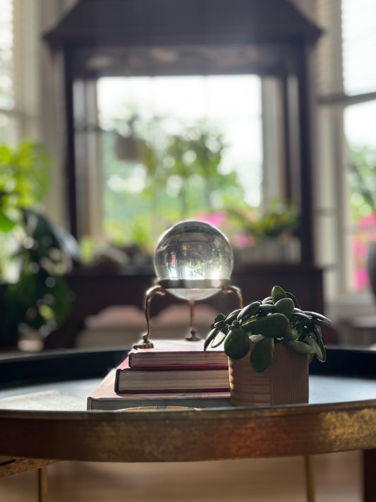 Vintage Crystal Ball with Brass Stand