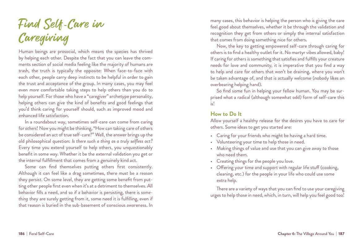 Book page with text on self-care in caregiving, featuring a white background and black text.