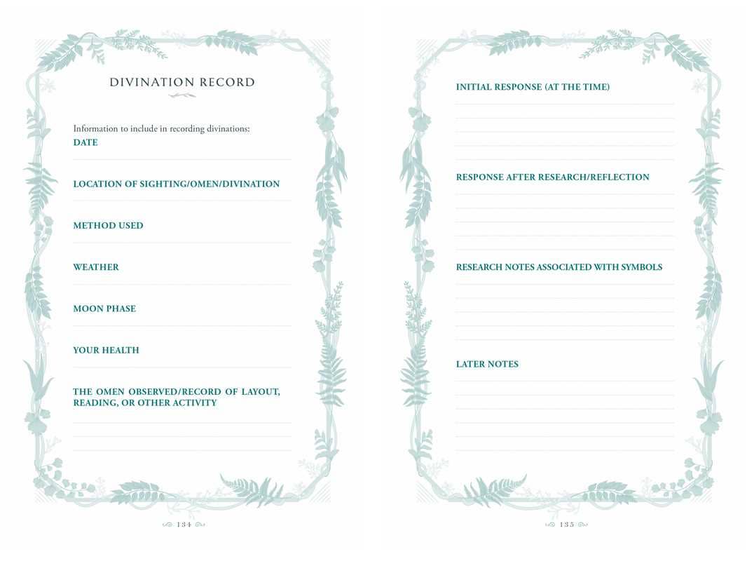 Divination record form with decorative borders on a white background