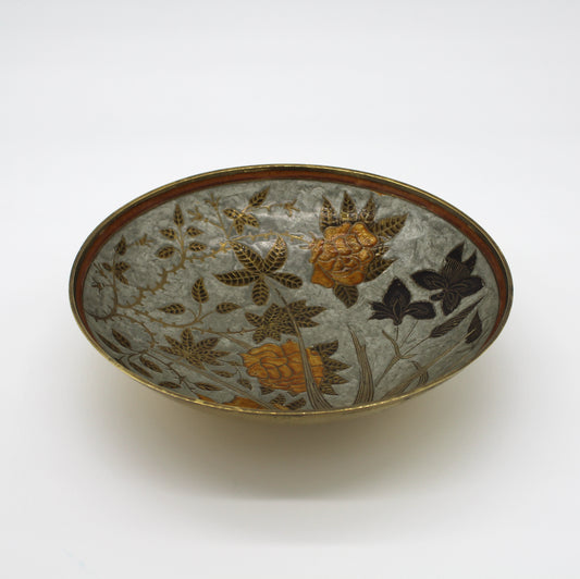 Cloisonné Botanical Brass Bowl