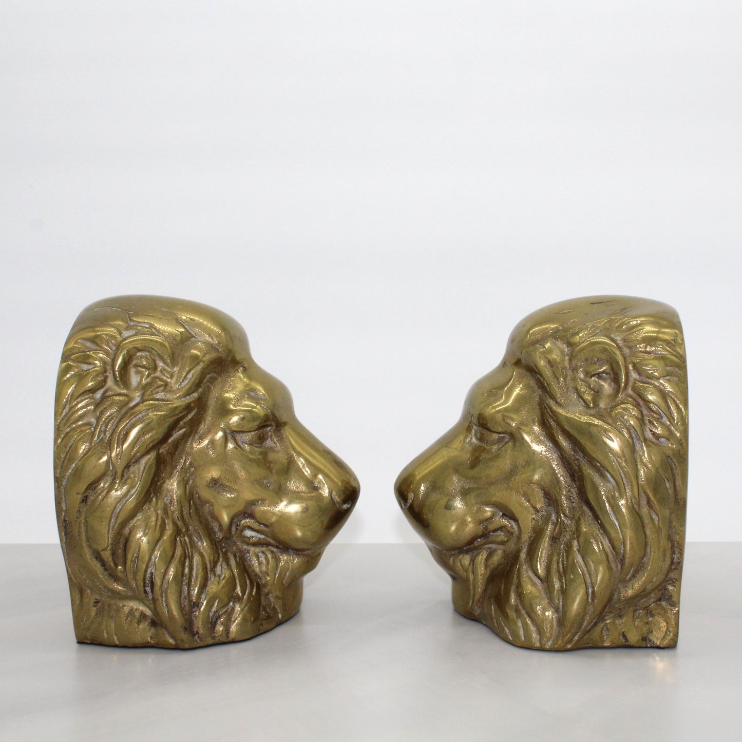 Pair of Midcentury Brass Lion Head Bookends