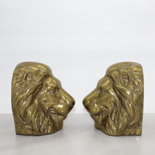 Pair of Midcentury Brass Lion Head Bookends