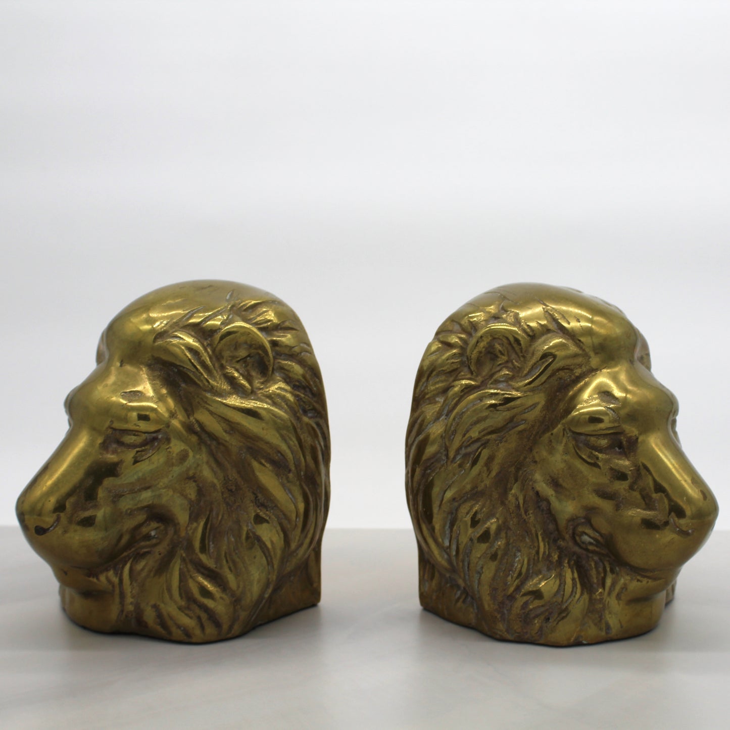 Pair of Midcentury Brass Lion Head Bookends