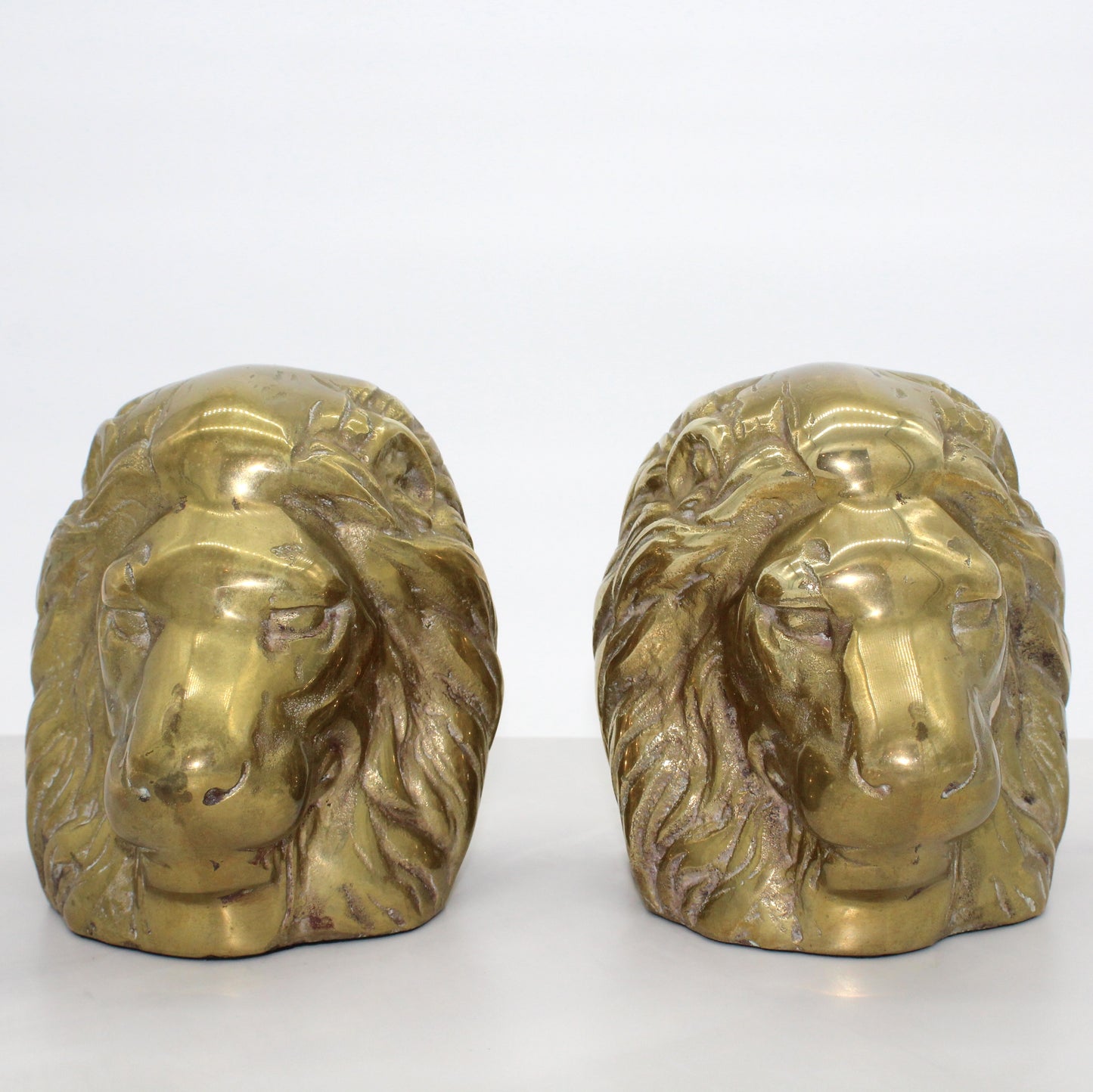 Pair of Midcentury Brass Lion Head Bookends