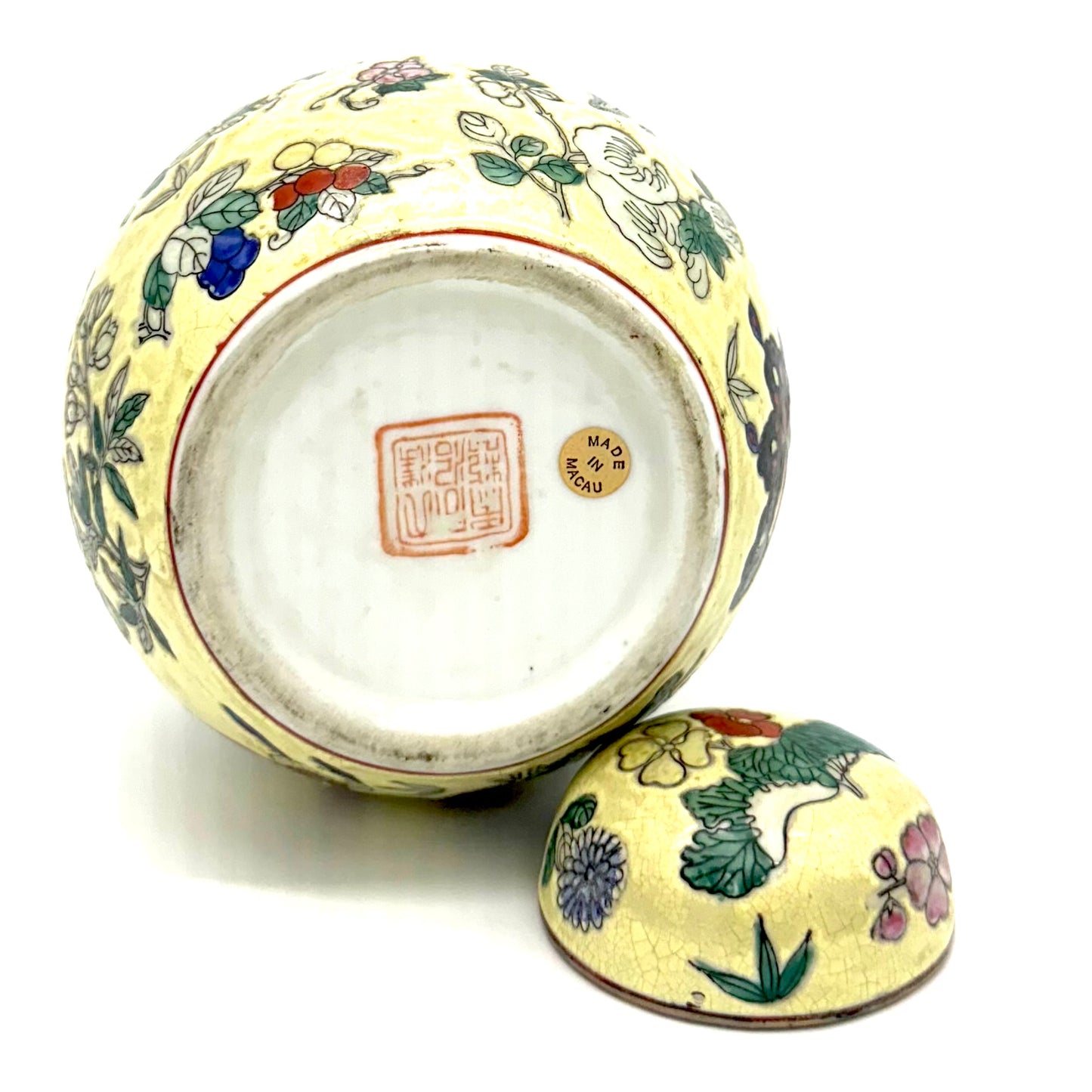 Vintage Chinese Macau Yellow Ginger Jar