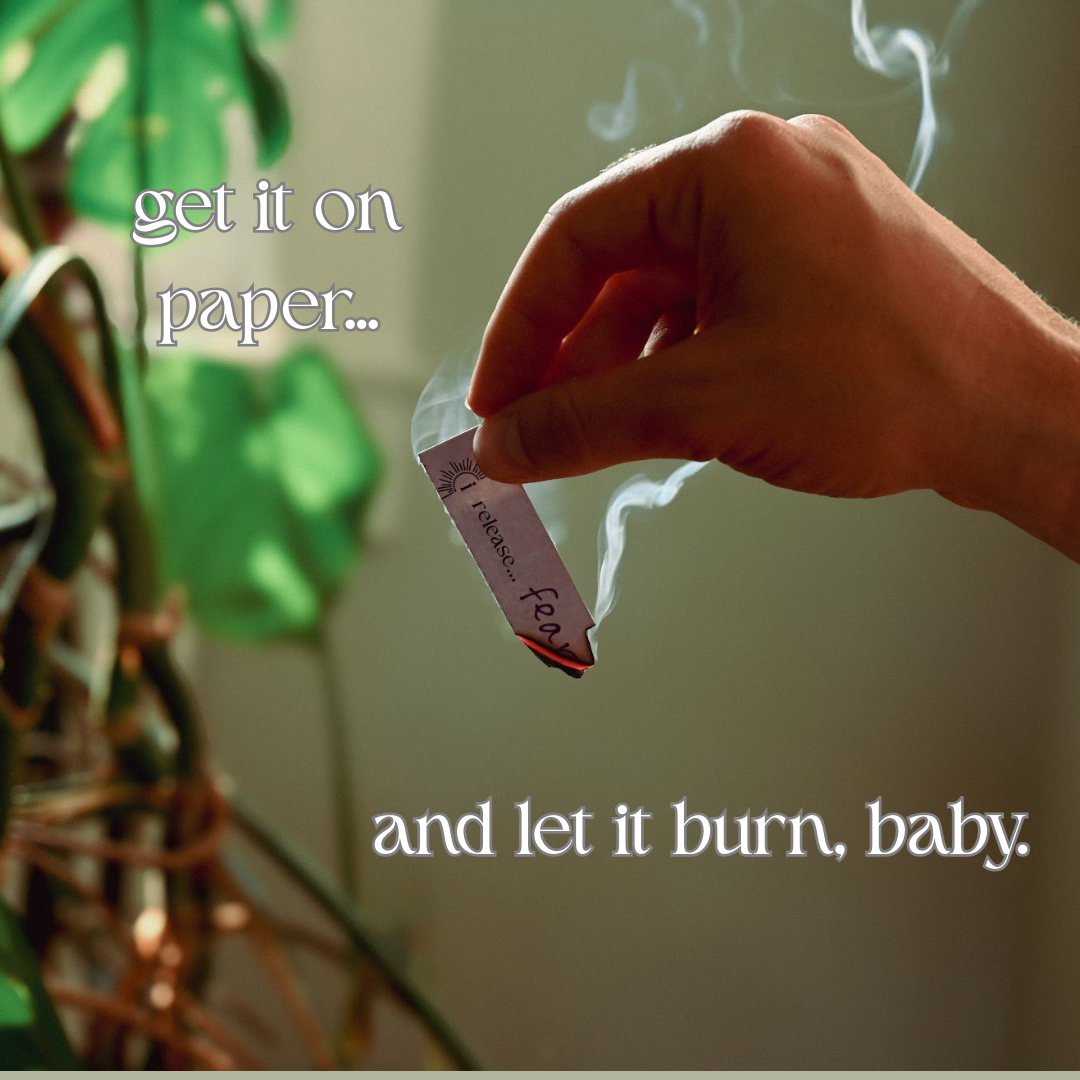 Hand holding a lit joint with text overlay and blurred plant in the background