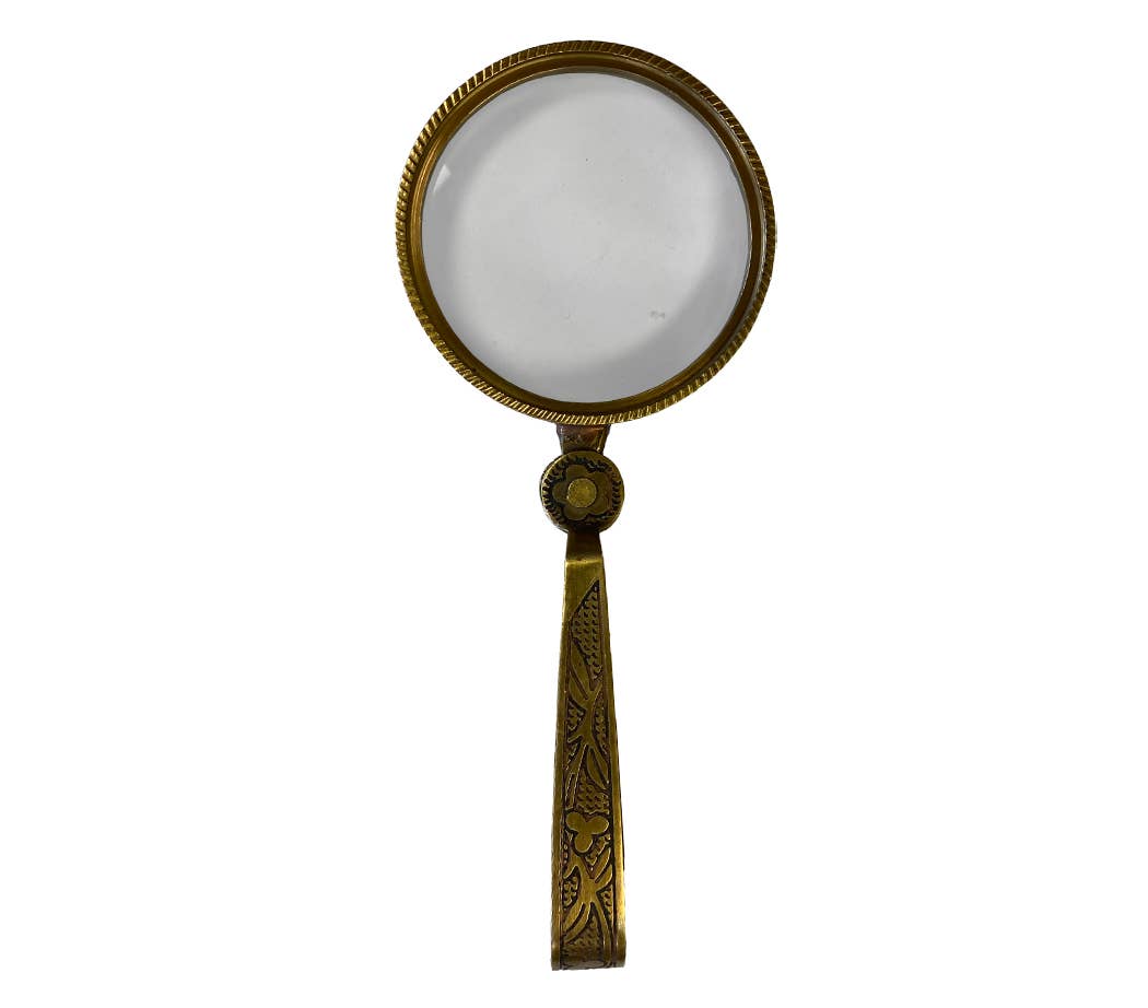 Decorative hand-held magnifying glass on a white background